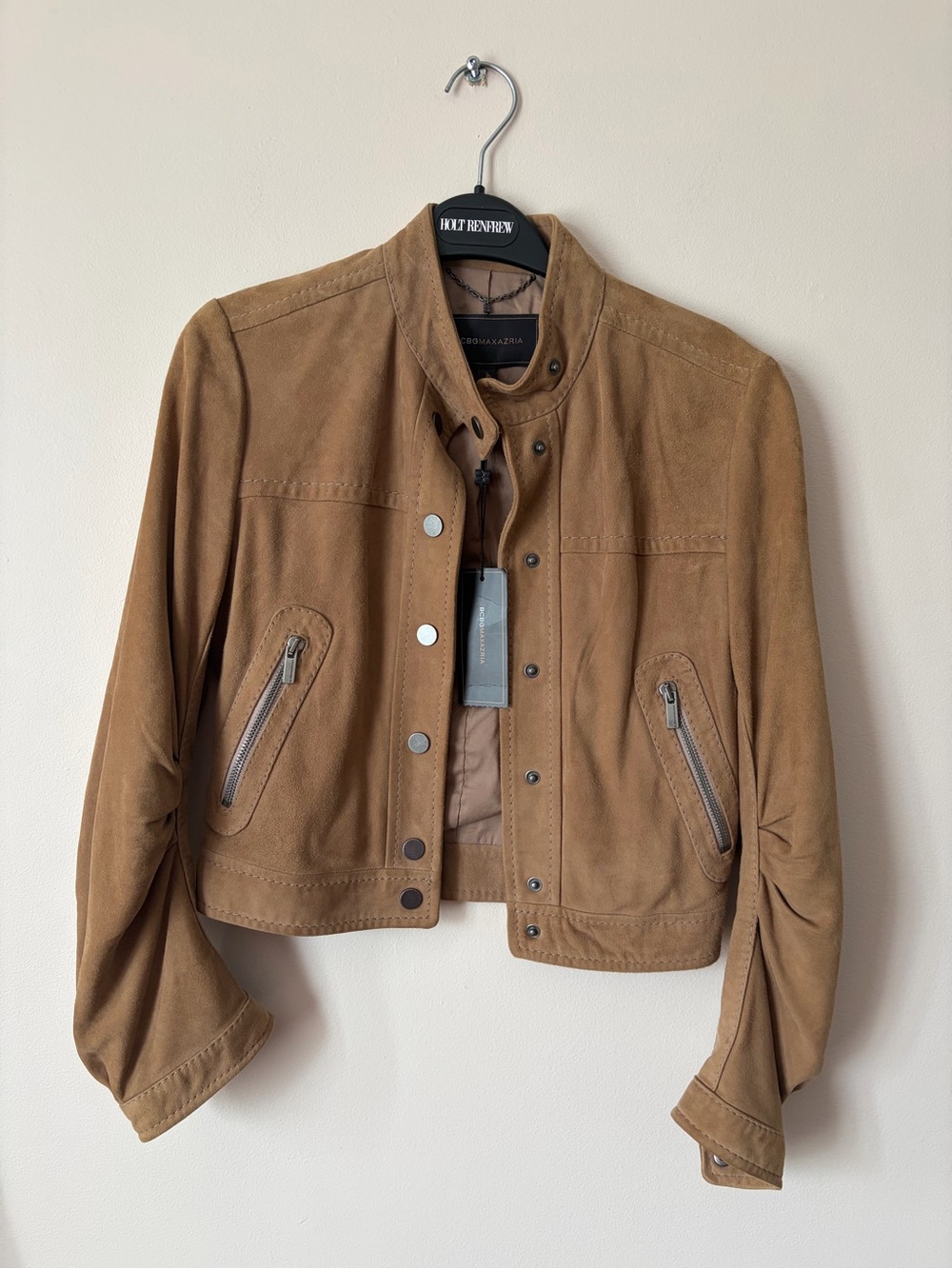 BCBG MAXAZRIA Suede Moto Jacket - Brown BCBG MaxAzria